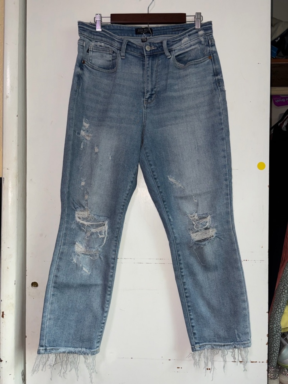 Judy Blue Light Blue Distressed Straight Leg Jeans